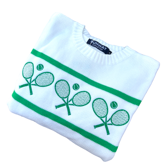 Tennis Racquets Sweater- Cream/Green