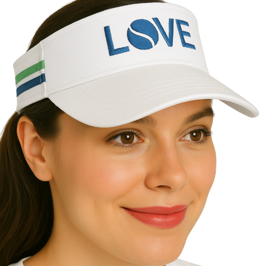 Striped Cotton Canvas LOVE Visor - White with Navy LOVE