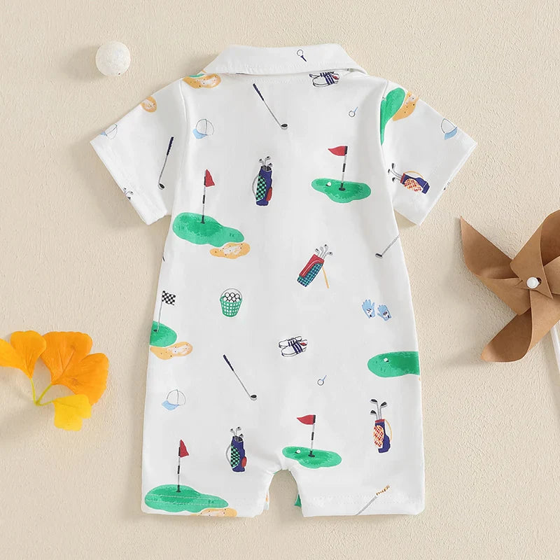 Baby Boy Girl Golf Romper Half Button-up Lapel Neck Short Sleeve Jumpsuit Summer Clothes