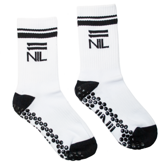 11NIL MID CREW GRIP STRIPE SOCKS - WHITE/BLACK