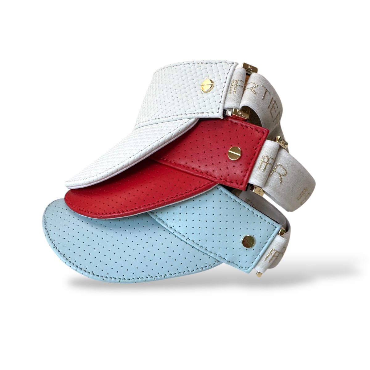 The Leather Visor - Bleu Ciel & Gold