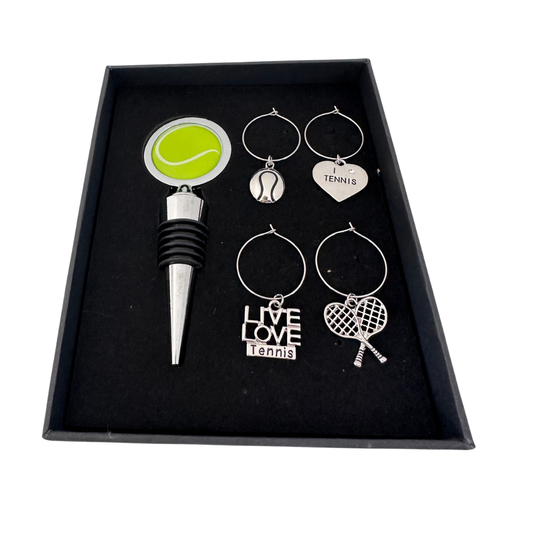 Tennis Wine Stopper and Silver Charms