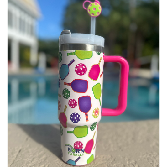 Pickleball 30oz Tumbler- Pink Multi Paddle Cup
