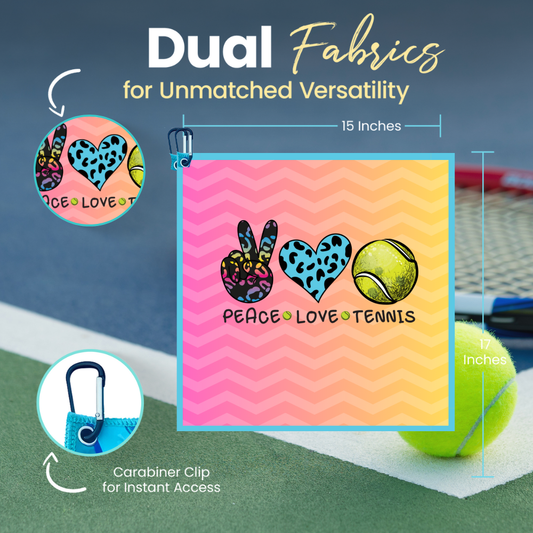 Peace Love Tennis Microfiber/Cotton Athletic Towel