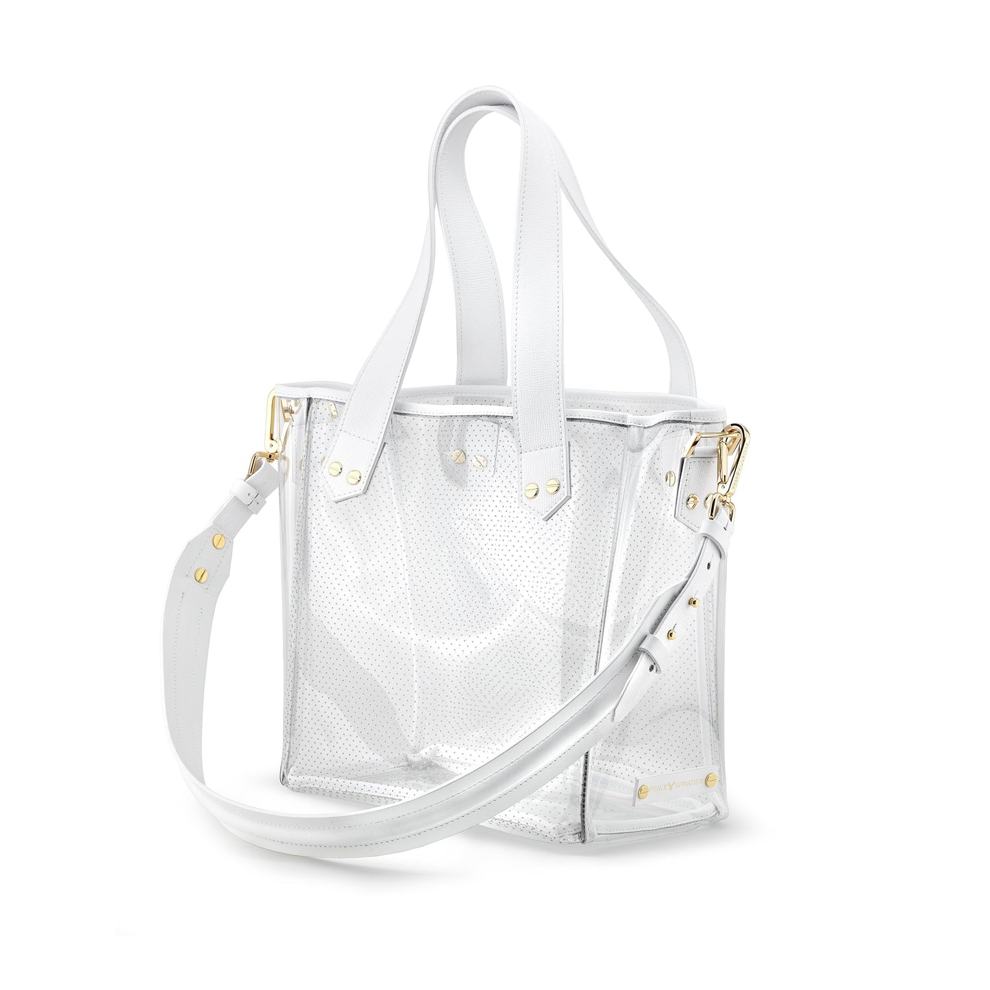 Gameday Bag - White Leather / Clear PVC / Gold Hardware