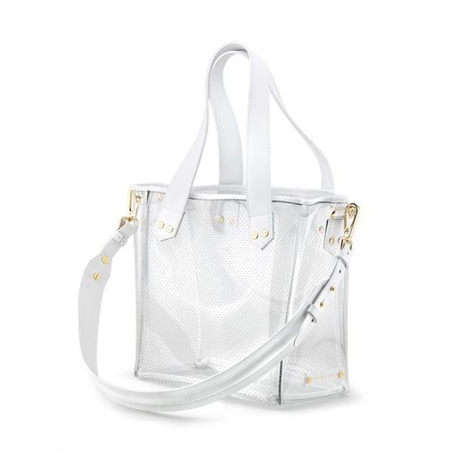 Gameday Bag - White Leather / Clear PVC / Gold Hardware