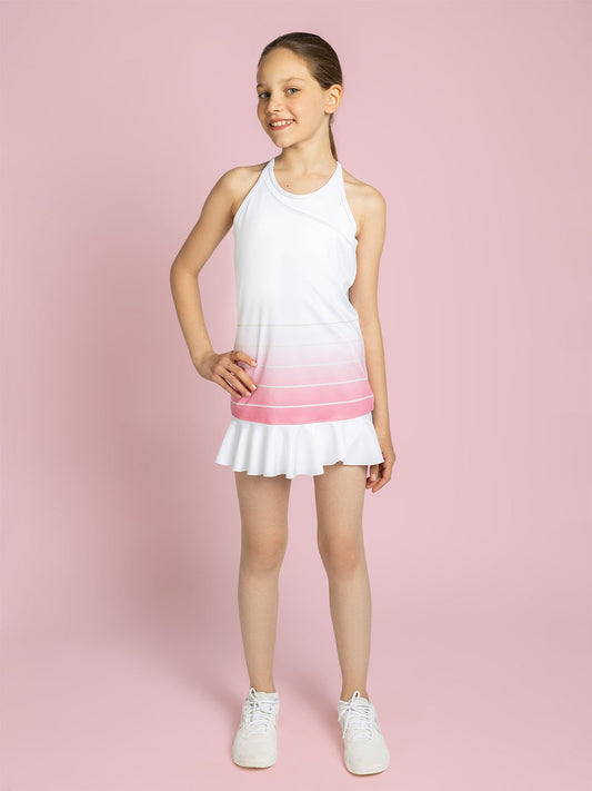 Girls Strappy Tennis Flounce Dress - Plumeria Ombre