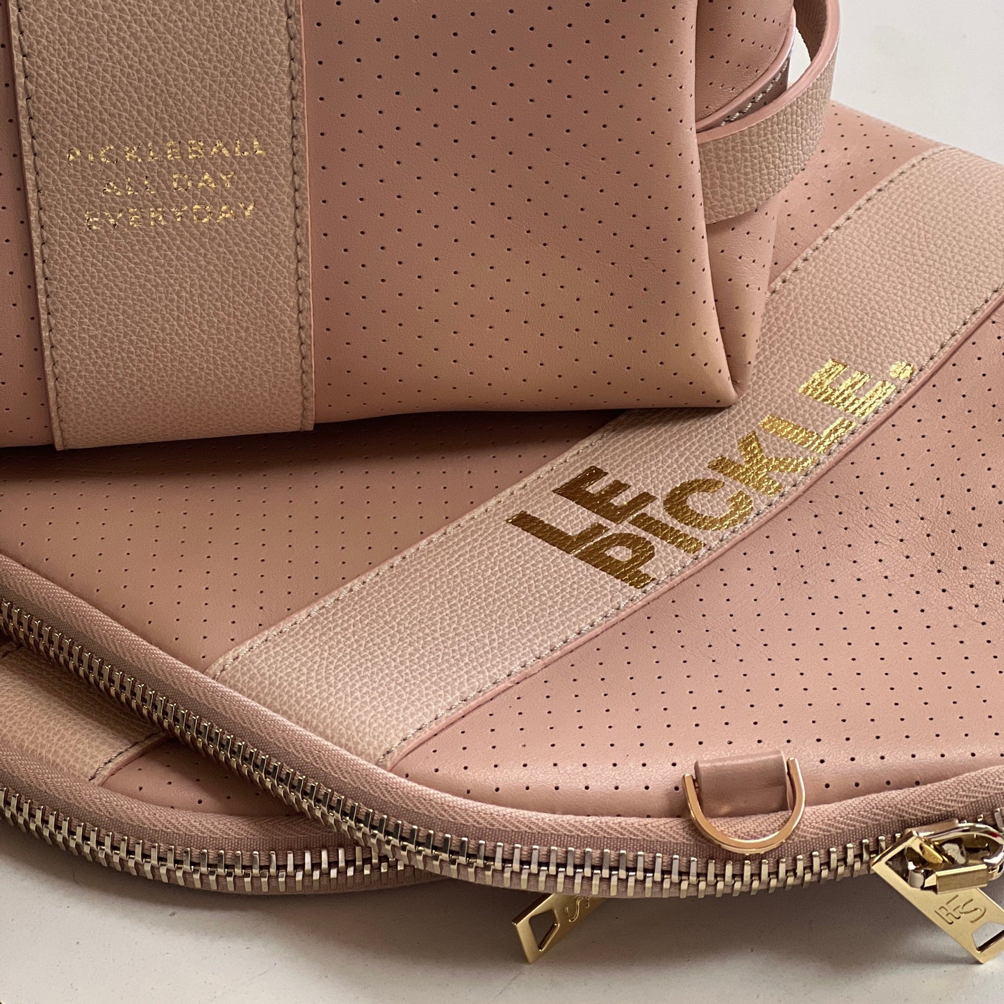 “The Addict” Leather Pickleball Bag - Blush/Gold