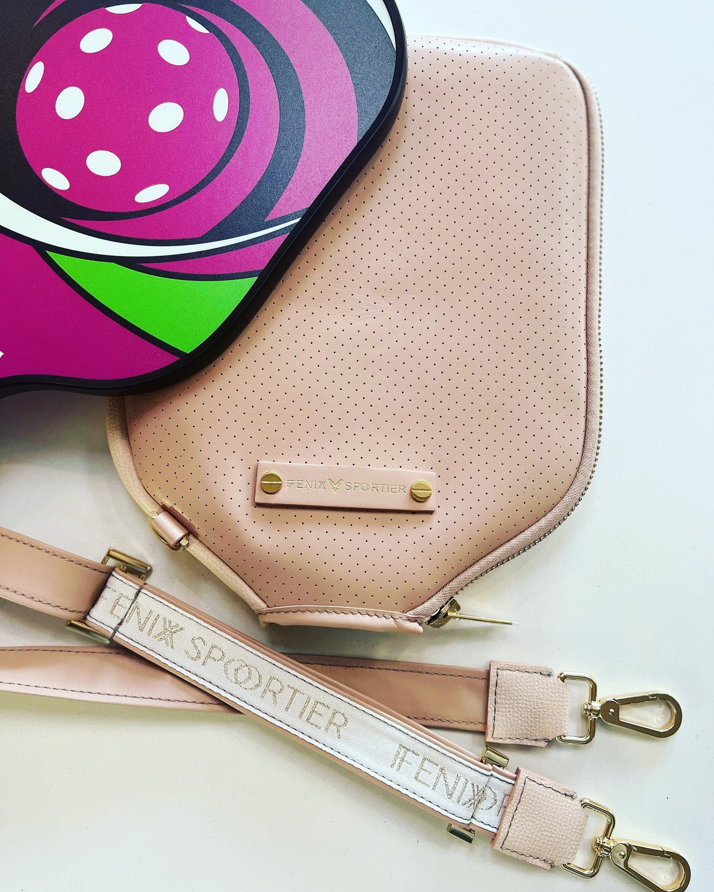 “The Addict” Leather Pickleball Bag - Blush/Gold