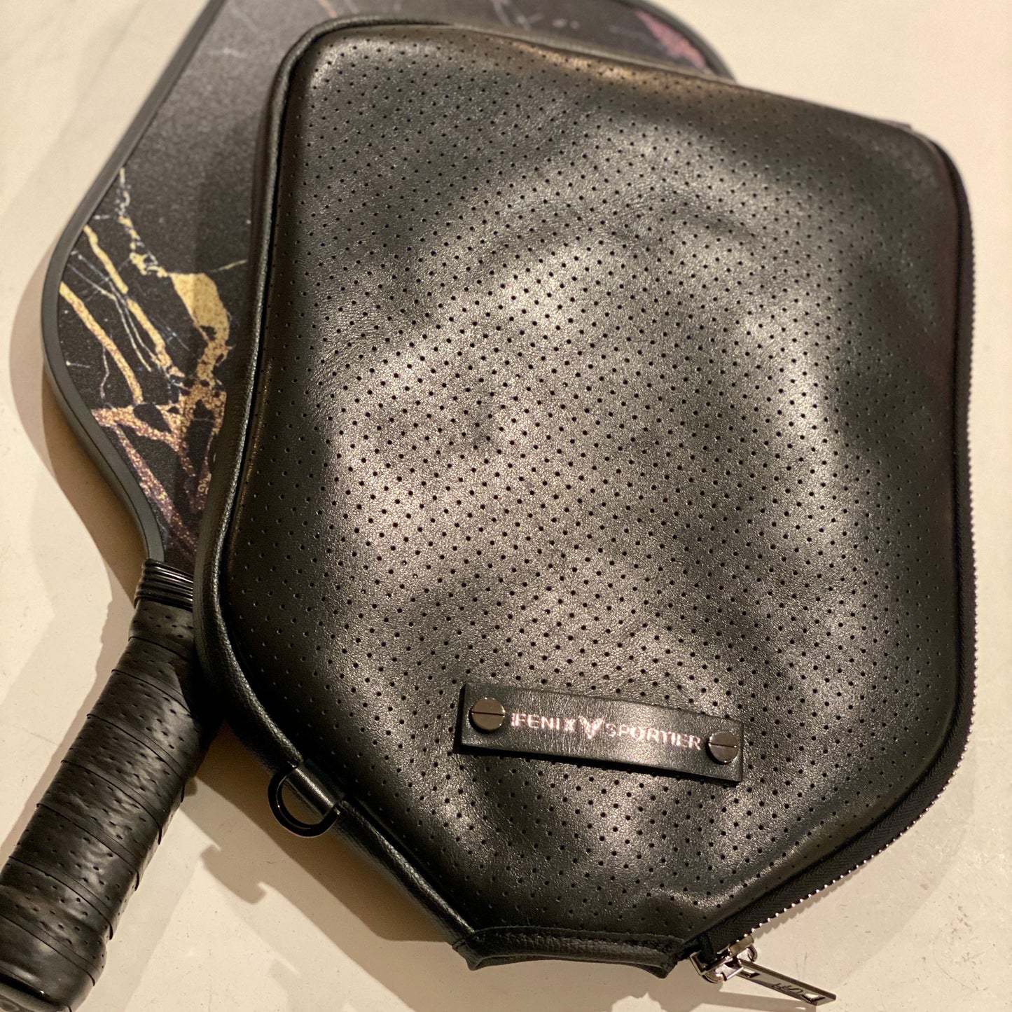 “The Addict” Leather Pickleball Bag - Black/Gunmetal