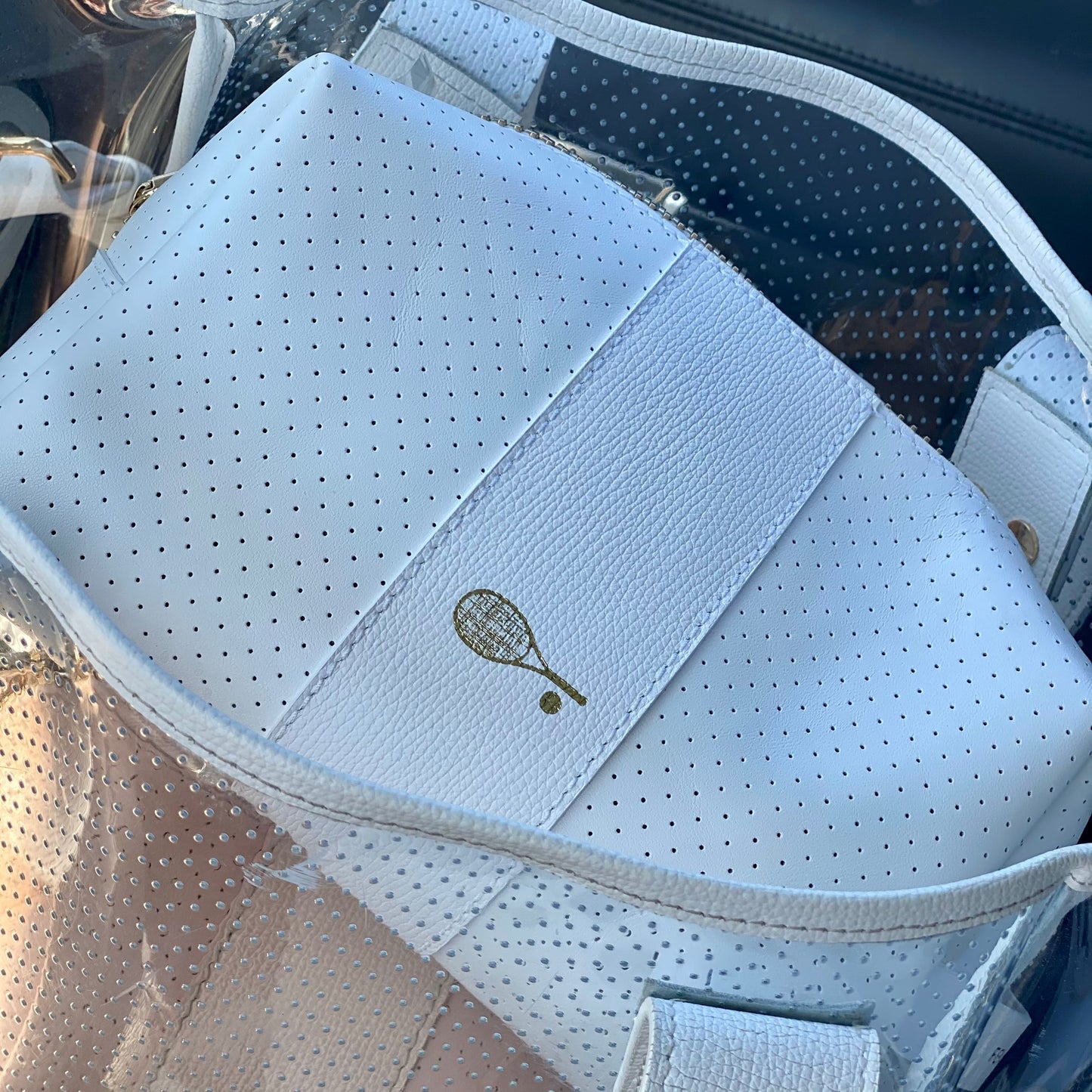 24/7 Bag - White Leather/Gold Zipper