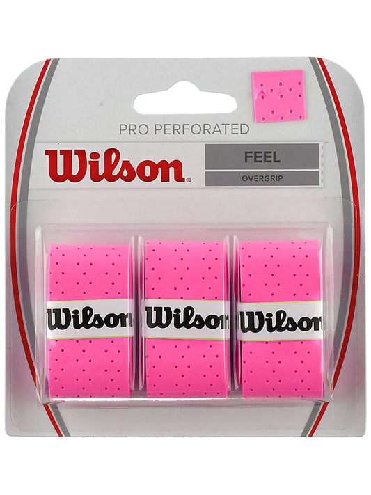 WILSON Pro Overgrip Perforated 3 Pack - White, Green, Pink - Tennis -  Badminton - Squash