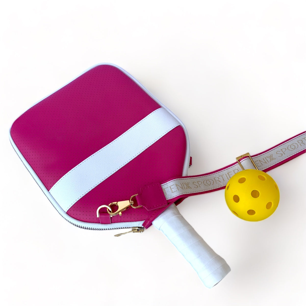 “The Addict” Leather Pickleball Cover - Fuchsia w/White