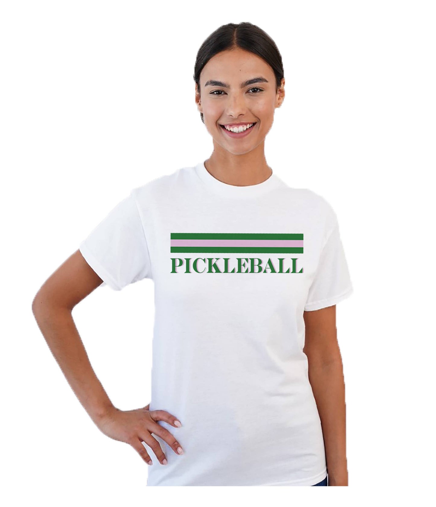 T-Shirt Pink/Green Stripe Pickleball