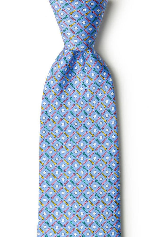 Golf Balls and Tees Tie - Blue Silk