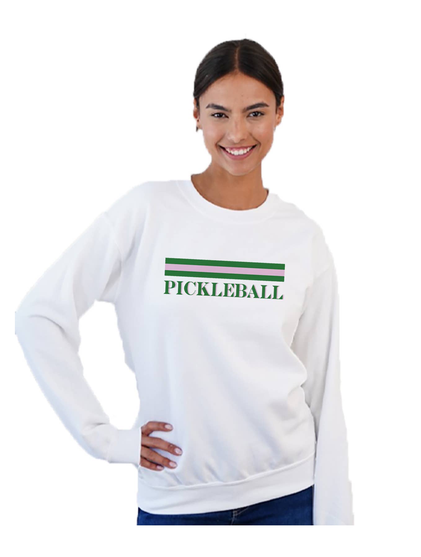 Crewneck Sweatshirt-Green/Pink Pickleball