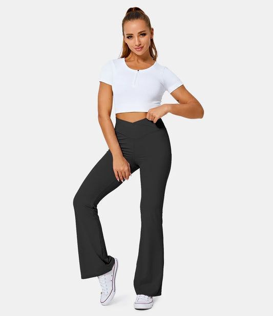 Halara In My Feels High Waisted Crossover Full Length Flare Leggings
