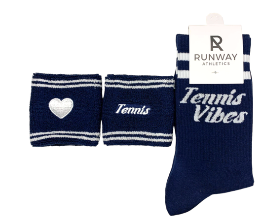 Tennis Vibes Socks - Navy and White