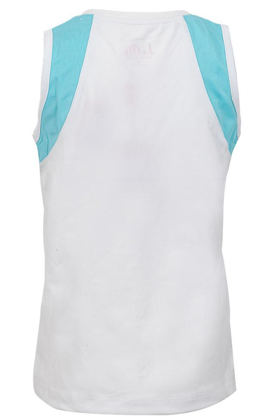 Little Miss Tennis Girls` Tennis Tank White and Aqua Block Trim  Girls ` Tennis Tank White And Aqua Block Trim
