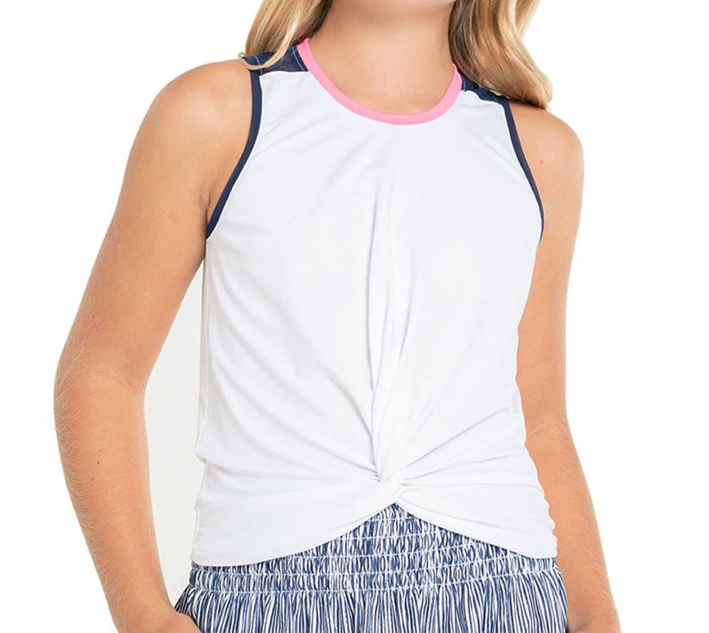 Lucky In Love Kids Pretty Bow Tennis Tank White and Navy