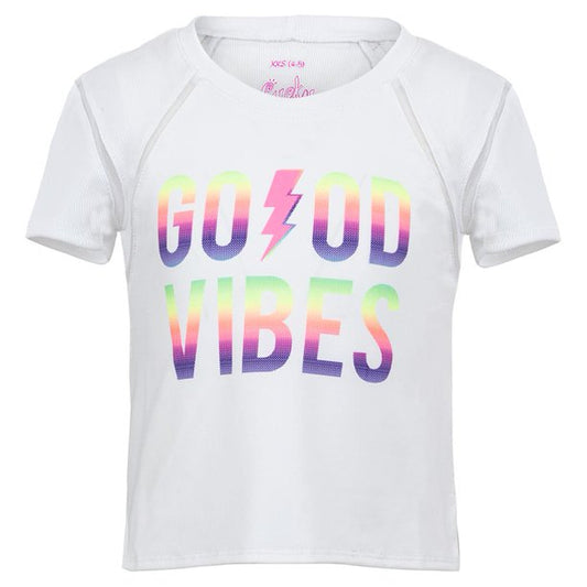 Lucky In Love Girls` Short Sleeve Tennis Top Feeling the Vibe Print