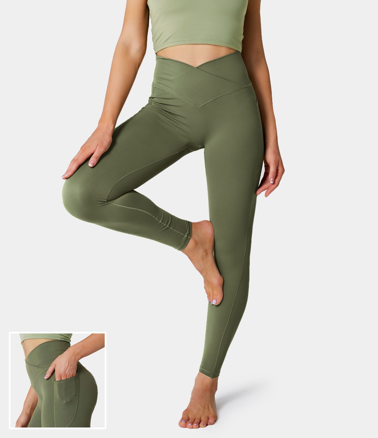 Women's Cloudful™ Shine Fabric Crossover Pocket Foil Print Stretchy Yoga  7/8 Plus Size Faux Leather​​​ Leggings - Halara