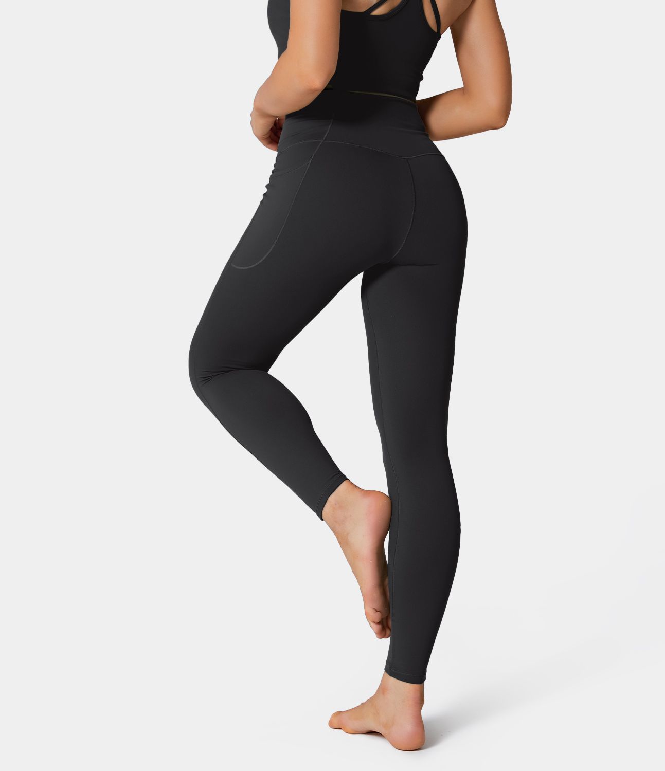 Women's Cloudful™ Ribbed Fabric High Waisted Tummy Control Crossover Side  Pocket Plain Yoga 7/8 Leggings - Halara